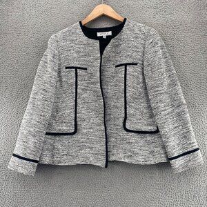 Kasper Blazer Womens 14W Plus White Black Trim Pockets Open Front Office Career